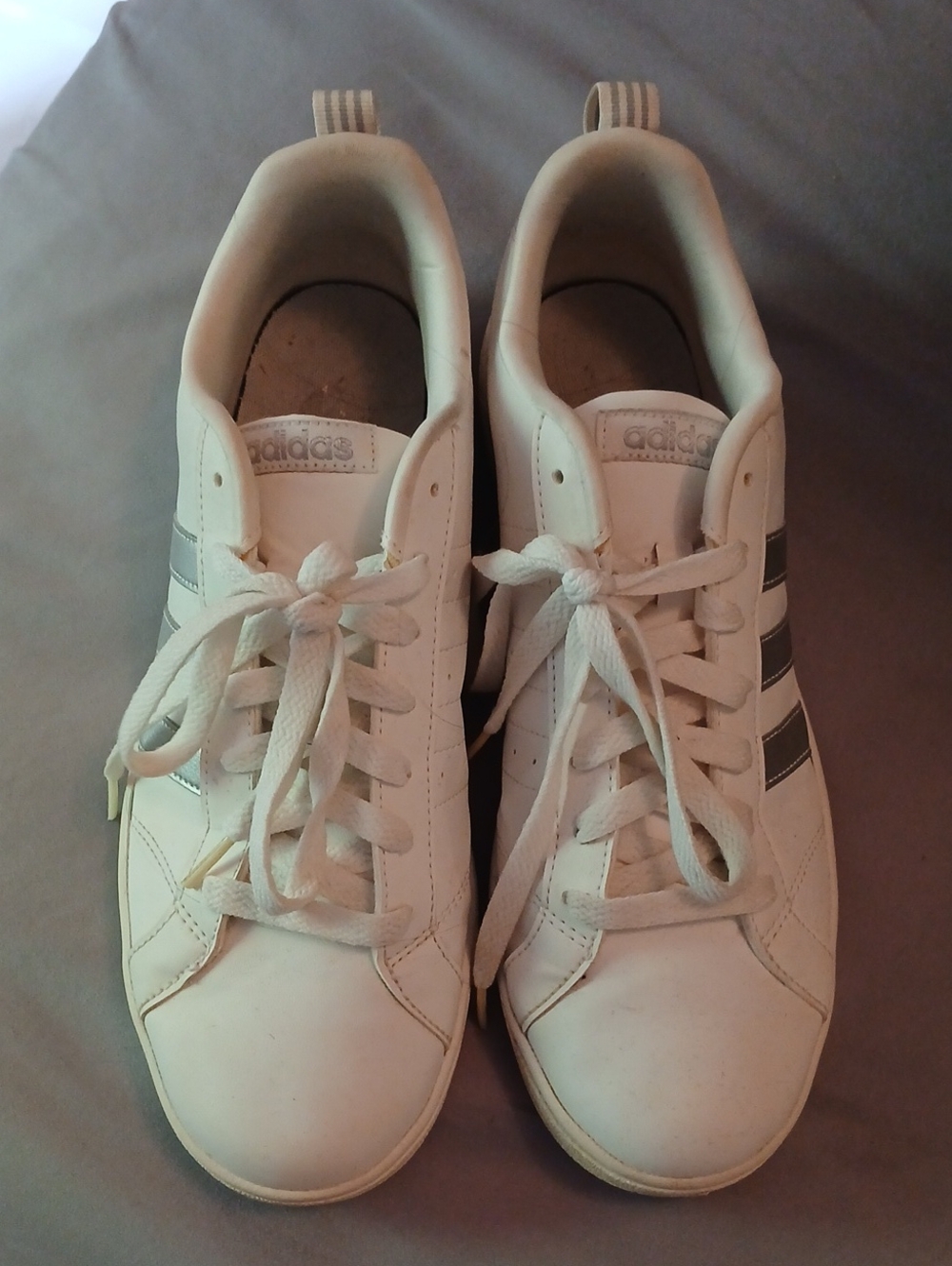 adidas White Sneakers with Gray Stripes